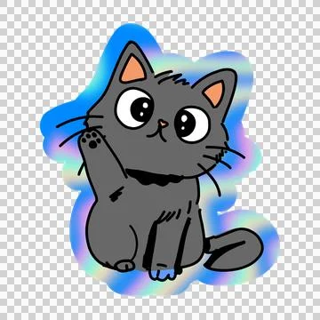 Gray cat is sitting upright in flat illustration, transparent background and Stock Illustration