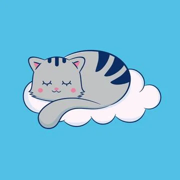Gray cat sleeps on a cloud. Stock Illustration