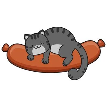 The gray cat sleeps on a sausage. Vector illustration イラスト素材
