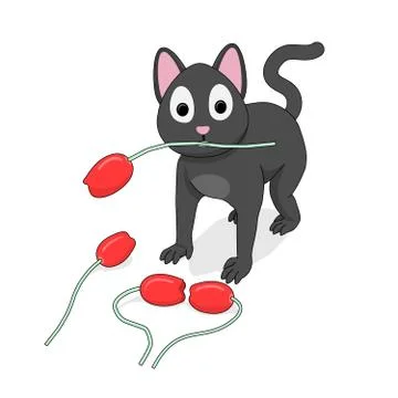 Gray cat with tulips. Stock Illustration