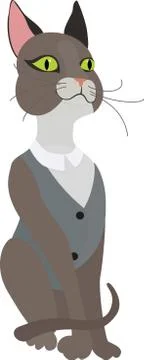 Gray cat in vest on a white background Illustrazione stock