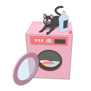 Gray cat on washing machine. Stock Illustration