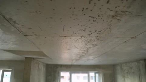 Gray ceiling in a new apartment, before renovation. The concept of stretch Stock Footage 248475990