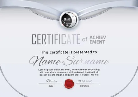 Gray certificate with silver line. Official business modern blank 스톡 일러스트