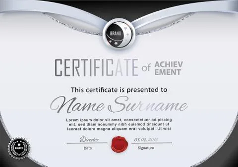 Gray certificate with silver line. Official business modern blank Stock Illustration