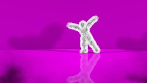 Gray character dancing on a purple background Stock Footage 144000302