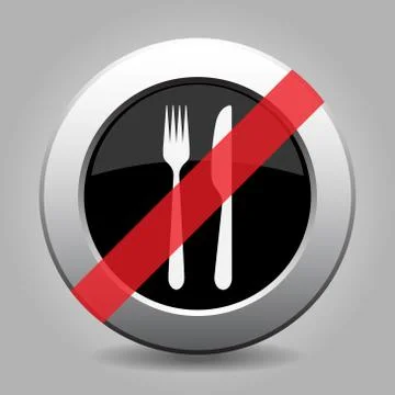 Gray chrome button - no cutlery, fork and knife Stock Illustration