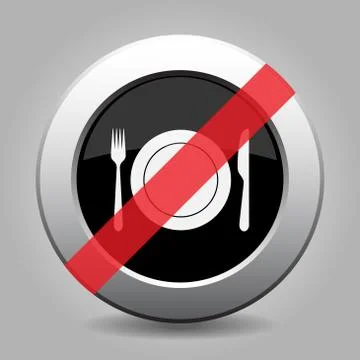 Gray chrome button - no fork and knife with plate Stock Illustration