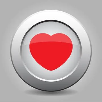 Gray chrome button with red heart Stock Illustration
