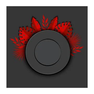 Gray circle background with red tropical leaves Illustrazione stock