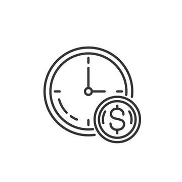 Gray clock and money linear icon on white background. Vector illustration. Stock Illustration