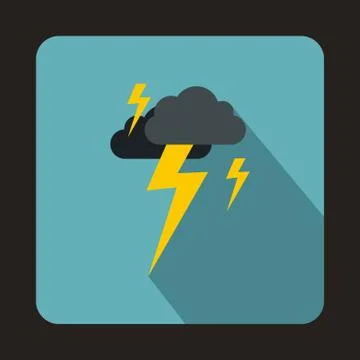 Gray cloud and lightning icon, flat style イラスト素材