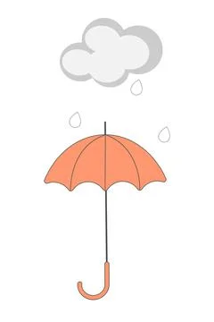 A gray cloud and raindrops over an umbrella. Vector illustration on a white Stock Illustration