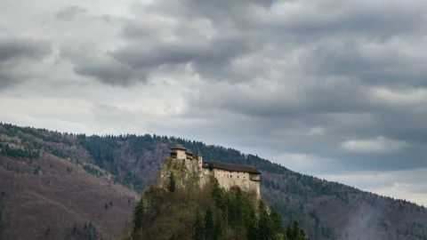 Gray clouds over dracula´s castle Time lapse Stock Footage 90889609