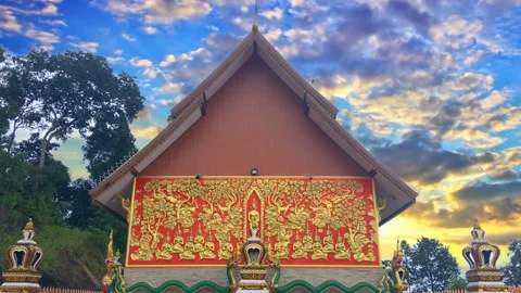 Gray clouds with Thailand style temple Stock Footage 142775287