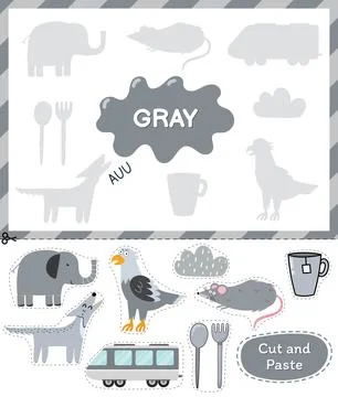Gray color. Cut the elements and match them with the right shadows. Learning Stock Illustration