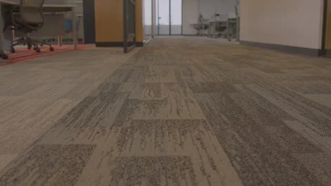 Gray color modular carpet flooring in new office Video stock 275506278