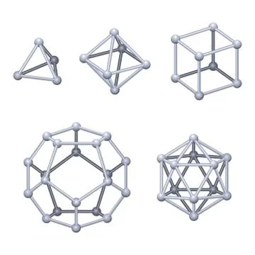 Gray colored Platonic solids 3D over white Stock Illustration