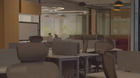 Gray colors empty spacious corporate office with desk Stock Footage 274708918