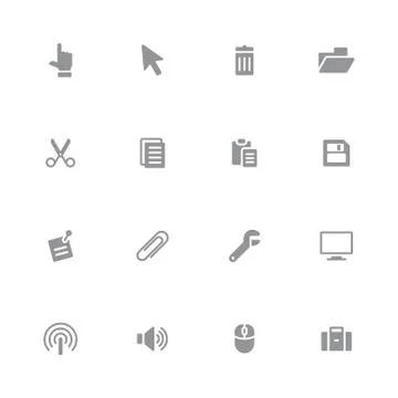 Gray computer and technology simple flat icon set Stock Illustration