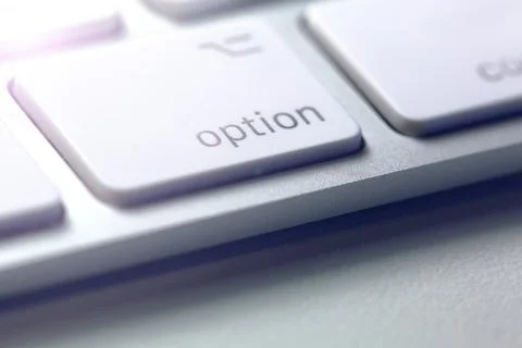 Gray computer keyboard option key with its icon close-up Stock Photos