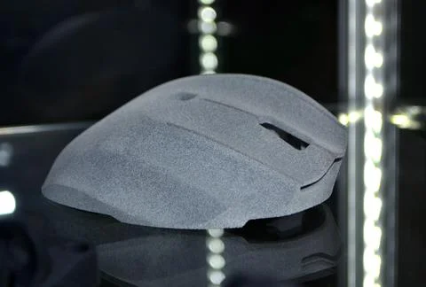 Gray computer mouse printed on 3D printer. Model printed on 3D printer Stock Photos