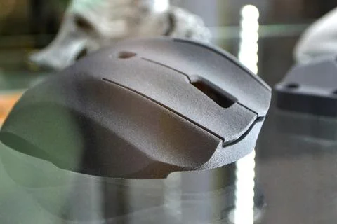 Gray computer mouse printed on 3D printer. Model printed on 3D printer Stock Photos