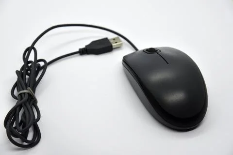 A gray computer mouse on a white background. Beautiful shiny computer mouse.. Stock Photos
