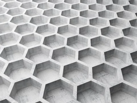 Gray concrete honeycomb structure background pattern. 3d render Stock Illustration
