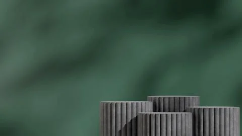 Gray concrete texture step podium in portrait with green background, 3d renderin Illustrazione stock
