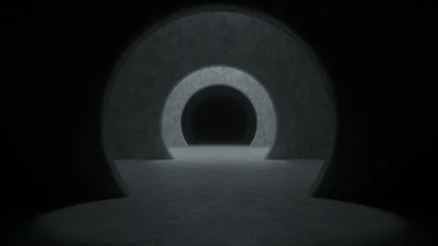Gray concrete tunnel with dramatic light and dark at the end. Abstract backgr Stock Illustration