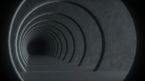 Gray concrete tunnel with dramatic light and dark at the end. Abstract backgr Stock Illustration