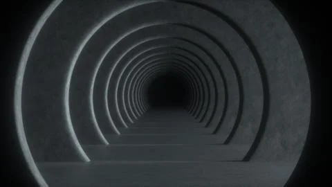 Gray concrete tunnel with dramatic light and dark at the end. Abstract backgr Illustrazione stock