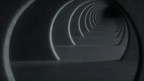 Gray concrete tunnel with dramatic light and dark at the end. Abstract backgr Illustrazione stock