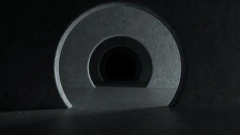 Gray concrete tunnel with dramatic light and dark at the end. Abstract backgr Stock-Illustration