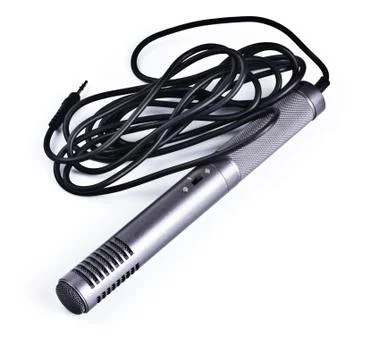 Gray condenser microphone with cable Stock Photos