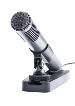 Gray condenser microphone on stand Stock Photos