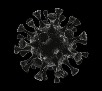 Gray coronavirus on black background, 3D close-up Illustrazione stock