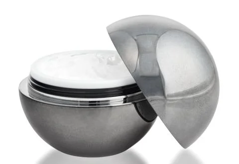 Gray cosmetics cream sphere box isolated on white Stock Photos