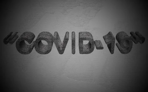 Gray COVID-19 text in textured font on grunge background Illustrazione stock