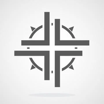 Gray Cross icon with Compass. Vector illustration. Illustrazione stock