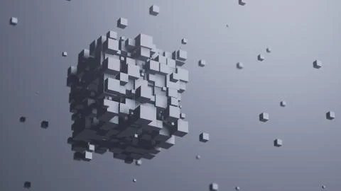 Gray cubes flying. Abstract art, 3d render. Stock Illustration