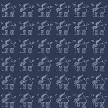 Gray Cupcake Outline Pattern on Dark Blue Stock Illustration