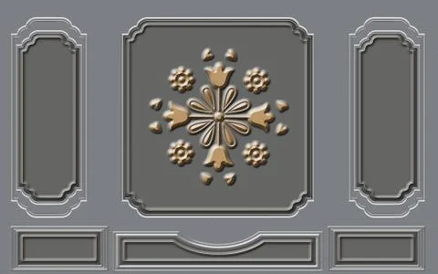 Gray decorative panel with vintage frames, embossed beige floral ornament Stock Illustration