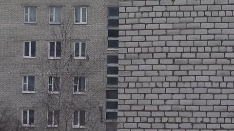 Gray depressive buildings view, eastern europe, gloomy melting effect Stock Footage