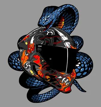 Gray devil pattern helmet wrapped around a snake 스톡 일러스트