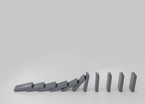 Gray domino effect chain reaction on light background Stock Illustration