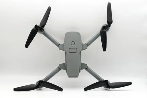 Gray drone isolated on white background. Top view. Stock Photos