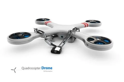 A Gray drone quadrocopter locked for use, 3d Illustration isolated white Stock Illustration