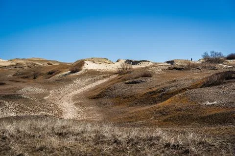 The Gray Dunes, or the Dead Dunes is sandy hills with a bit of green specks.. Stock Photos